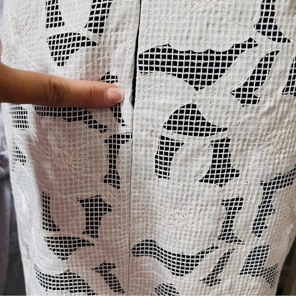 NWT Katherine Kelly “Mackenzie Dress” Ivory/Navy Exquisite Stitched Overlay Sz 2 - Picture 12 of 15